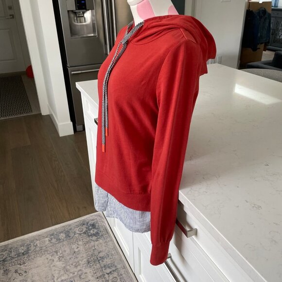 Sandwich Casual LS Cotton Hoodie w Striped Shirt Detail above Hem Rust Sz XS - Picture 5 of 11